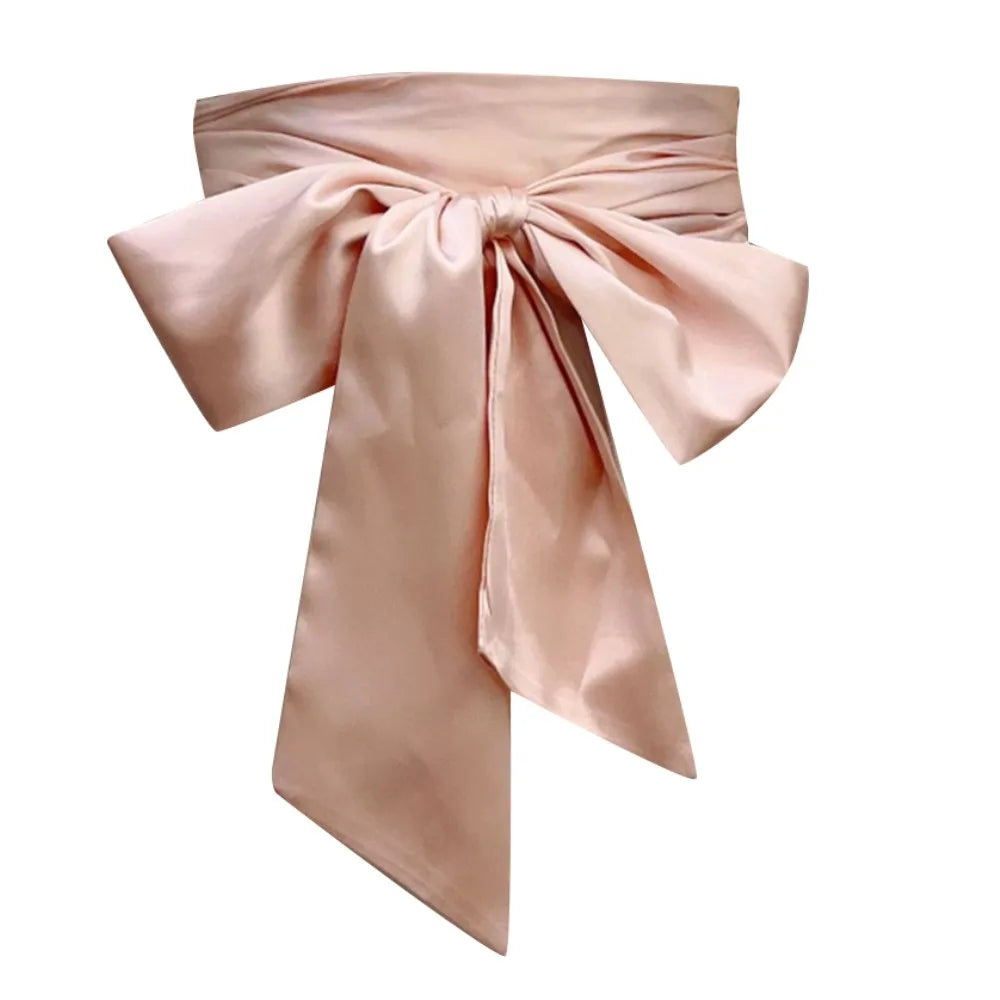 Satin Silk Parisian Bow Corset Waist Belt Decorative Wide Bowknot Fabric Ribbon Cummerbunds DIY Waist Cover For Women Lady Girl Bridal