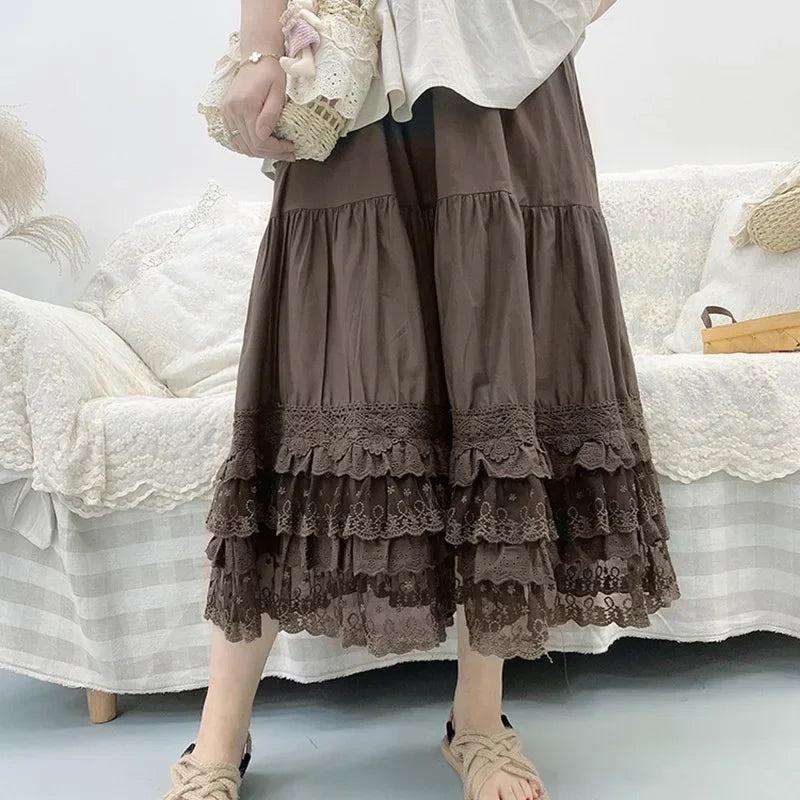 The Madeleine Lace Ruffle Skirt | Vintage French Cotton Linen Cake Skirt | High-Waist Lolita A-Line Petticoat | Parisian Princess