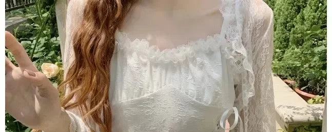 Lace Sun Protection Clothing Women's Summer Outerwear with Strap Vest Top Short Slim Long Sleeve Shirt Coat Gentle Breeze