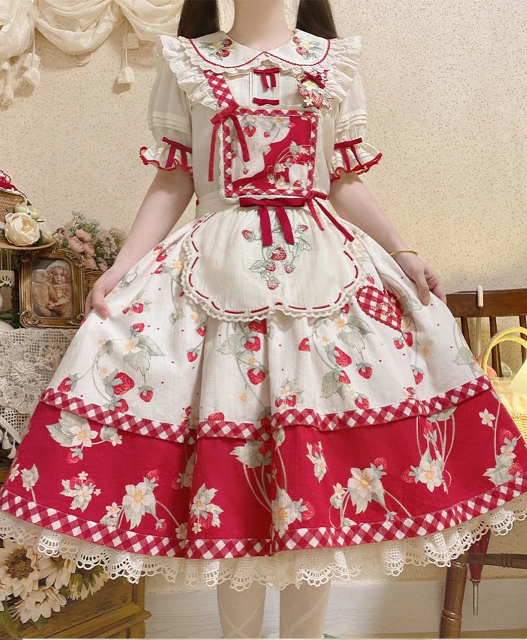 Parisian Cottagecore Original Strawberry Embroidery Cute Apron Soft Girl Sweet Lolita Dress Versatile Apron Women's Y2k Accessories