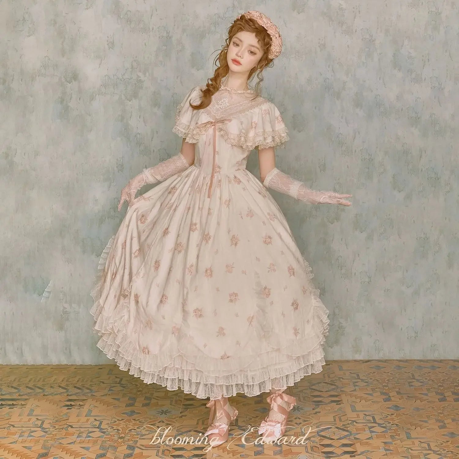 The Chantilly Chateau Floral Mini | Cloak Sleeve Lace Fairy Dress | Parisian Sweet Lolita | Parisian Princess