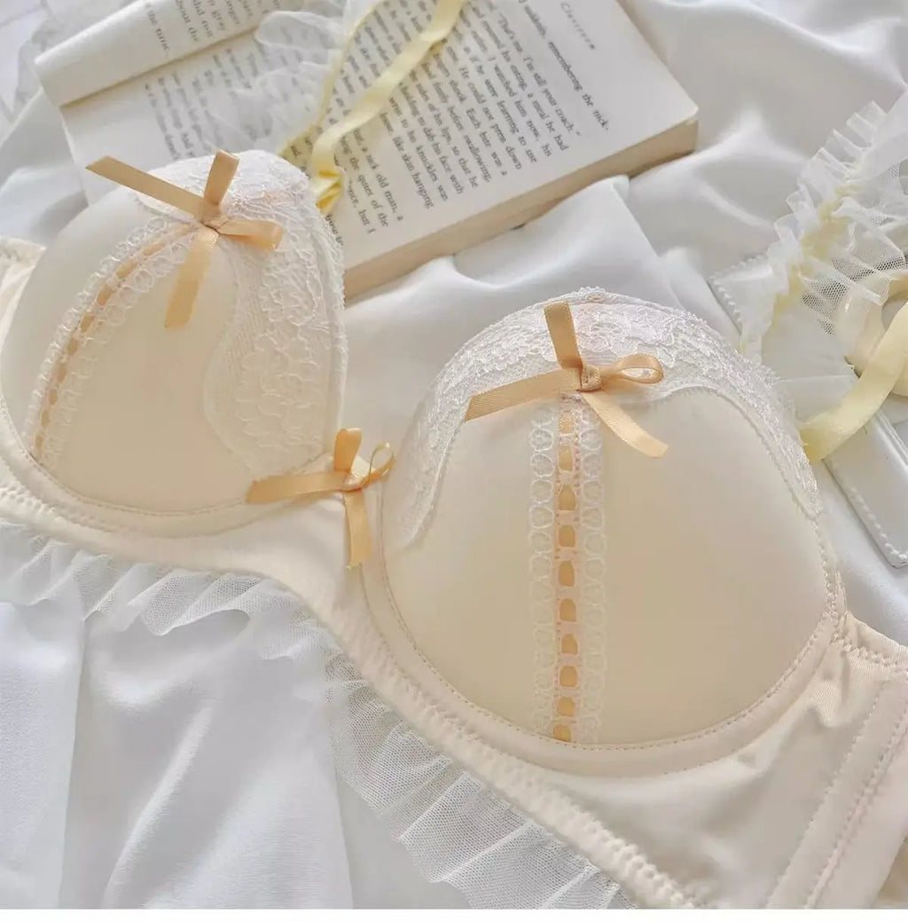 The Petit Coquette Lace Bra | Lolita Princess Style Wire-Free Push Up | Small Bust Gathering Lingerie | Parisian Princess