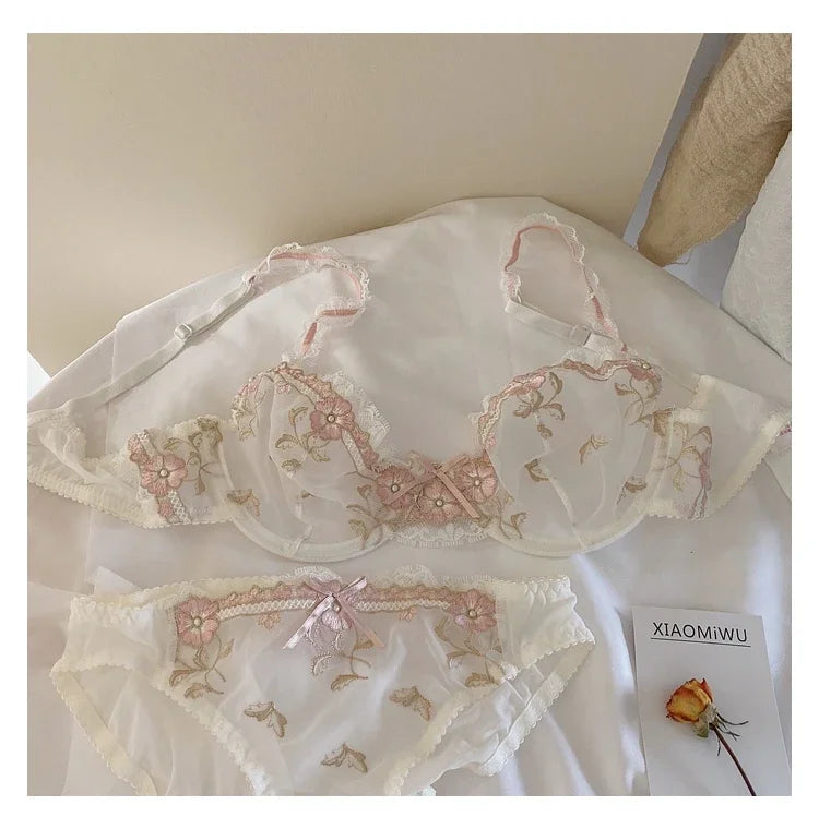 The Versailles Lace Lingerie Set | Push-Up Bra & Brief | Floral Lace Underwire | Parisian Princess