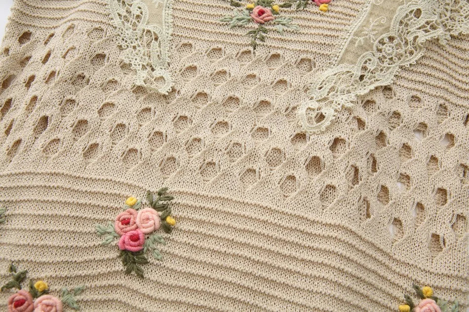 The Versailles Rose Knitted Fishtail | Hand-Embroidered Silk Blend Dress | French V-Neck Gown | Parisian Princess