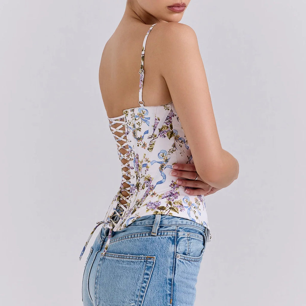 The Coquette Lattice Bustier | Summer Lace-Up Mesh Corset Top | Date Night Spaghetti Strap Party Tank | Parisian Princess