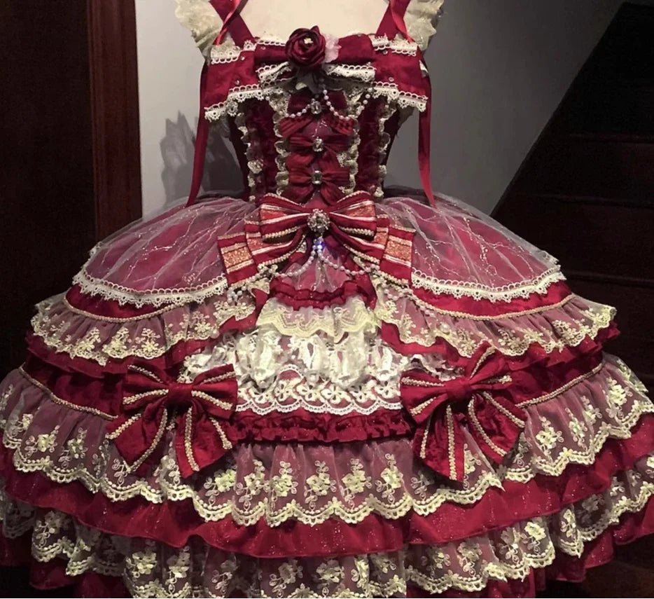 Original Gothic Cos Suspender Dress Jsk Summer New Female Slim-Fit Elegant Cute Bow Cake Dresses Women's Lolita Birthday Dress