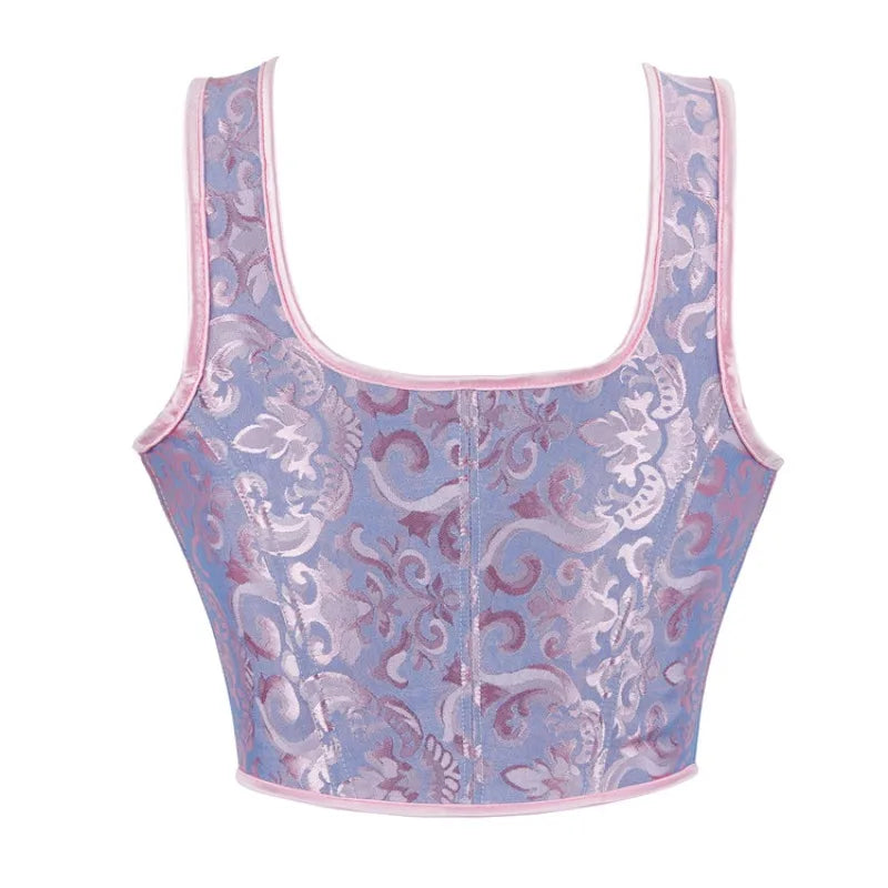 Vintage Women Corset with Straps Gothic Overbust Bustier Vest Lace Up Boned Jacquard Corset Crop Tops