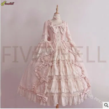 Anime Lolita Princess Dress For Women Cute Bow Lace Chiffon Stitching Dresses Ladies All-match Large Swing Skirts New