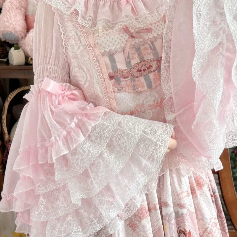 French Lolita Flare Sleeve Sweet Bow Shirt Parisian Aesthetic Slash Neck Lace Patchwork Blouse Women Loose Grunge Ruffled Blusas