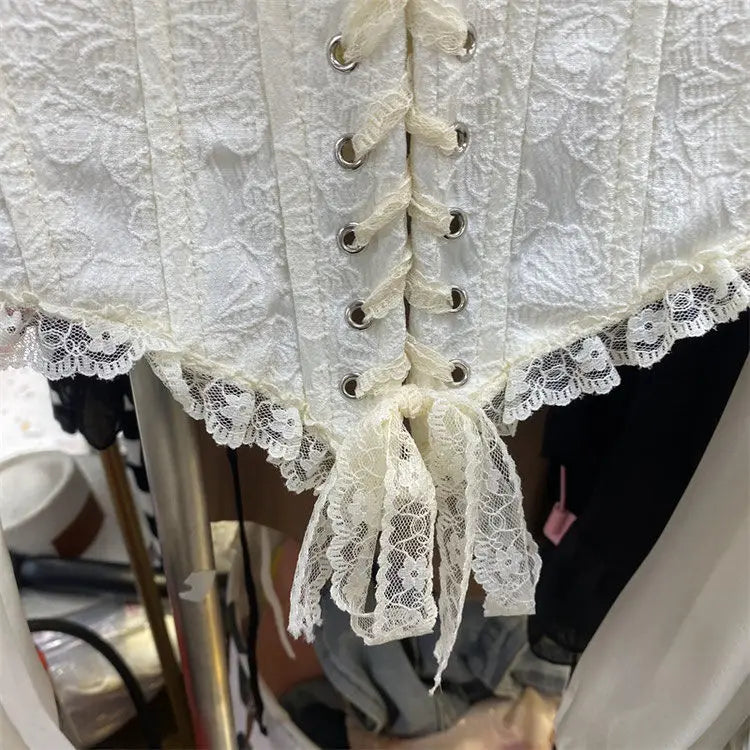 ParisianLace Strap Shirt Women Fashion Print Splice Temperament Gentle Sweet Solid Slim O-neck Spring Chic Female Top 2024