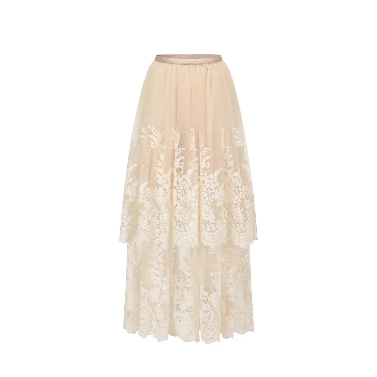 The Rosebud Versailles Lace Set | Pink Bustier & Shimmer Beige Maxi Skirt | Embroidered Two-Piece Gown | Parisian Princess