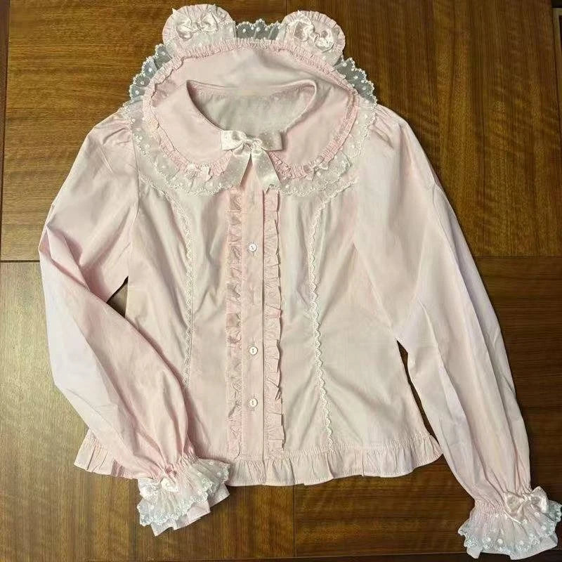 The Amélie Ruffled Chiffon Blouse | V-Neck Puff Sleeve Lolita Shirt | Sweet Parisian Top | Parisian Princess