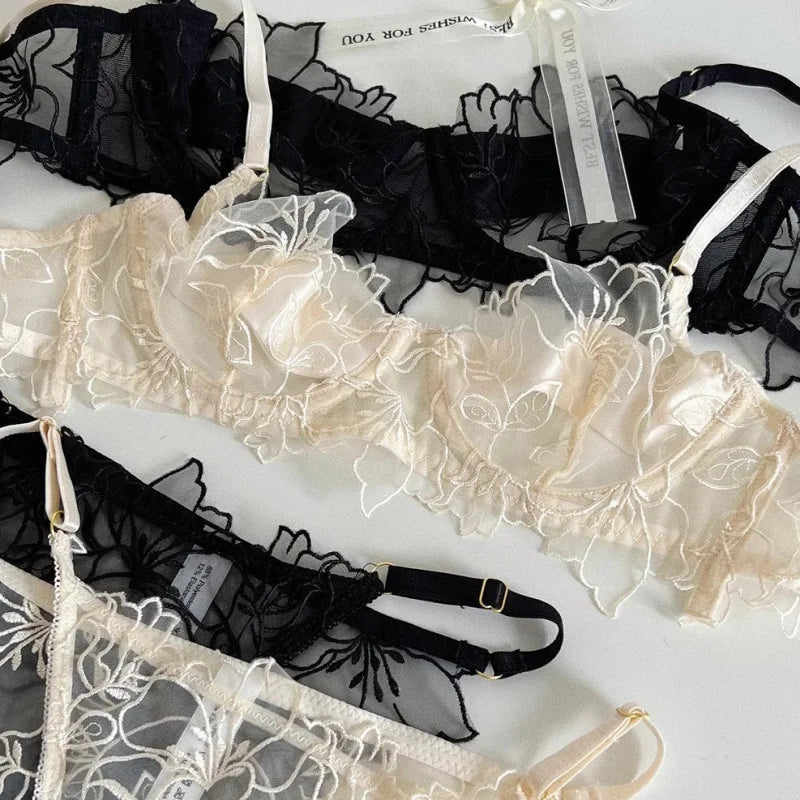 Sexy Lace Lightweight Bra Set Soft Underwire for Lift and Support Prevents Sagging Exquisite Embroidered Lingerie Two-Piece Set