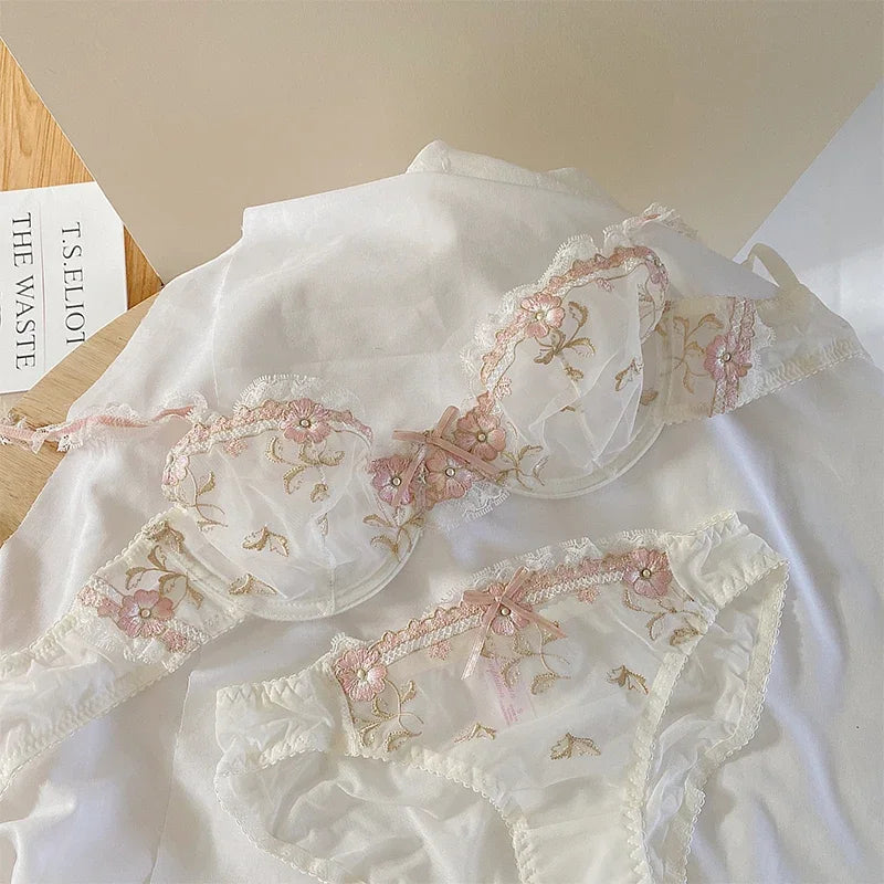 The Versailles Lace Lingerie Set | Push-Up Bra & Brief | Floral Lace Underwire | Parisian Princess