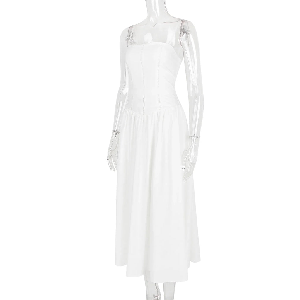 The Saint-Tropez Knotted Gown | French Corset-Detail Spaghetti Strap Mini | Flowy White Summer Beach Dress | Parisian Princess