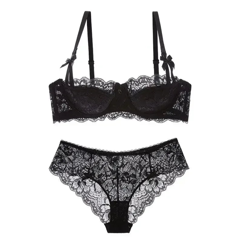 The Versailles Rabbit Ear Lace Bra Set | Half-Cup Push-Up Underwire | French Lace | Parisian Princess