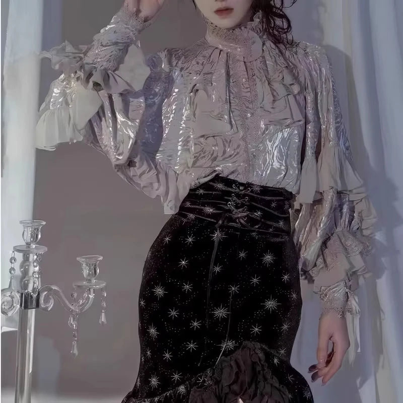 The Royal Court Ruffled Blouse | Vintage French Princess Shirt | Loose Long-Sleeve Top | Parisian Princess