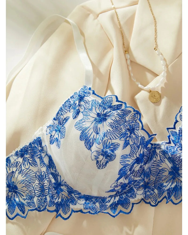 Parisian Blue Lingerie Set Blue Sexy Comfortable Lingerie Set For Women Simple Sexy Perspective Lace Pure Lingerie Suit