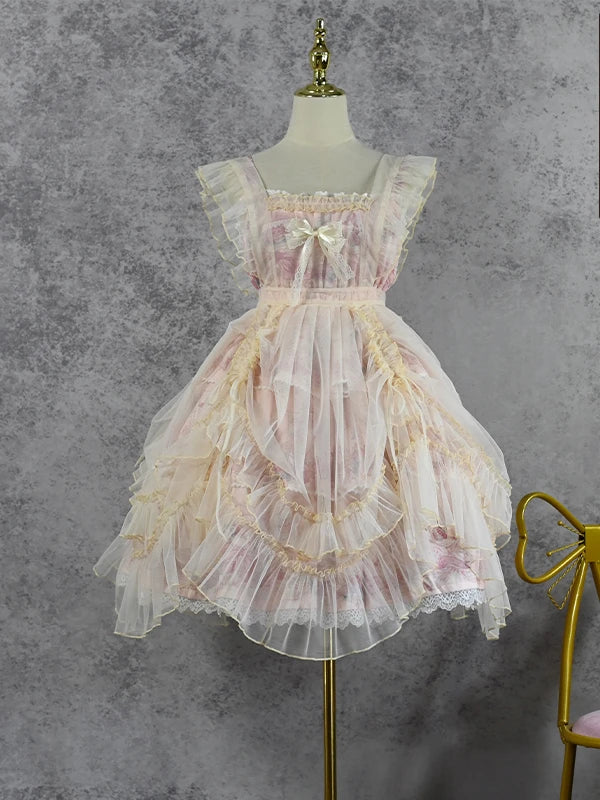 Original Lolita Apron with Veil and Drawstring, Two Types of Dress for Wearing Corporate Casual Dresses