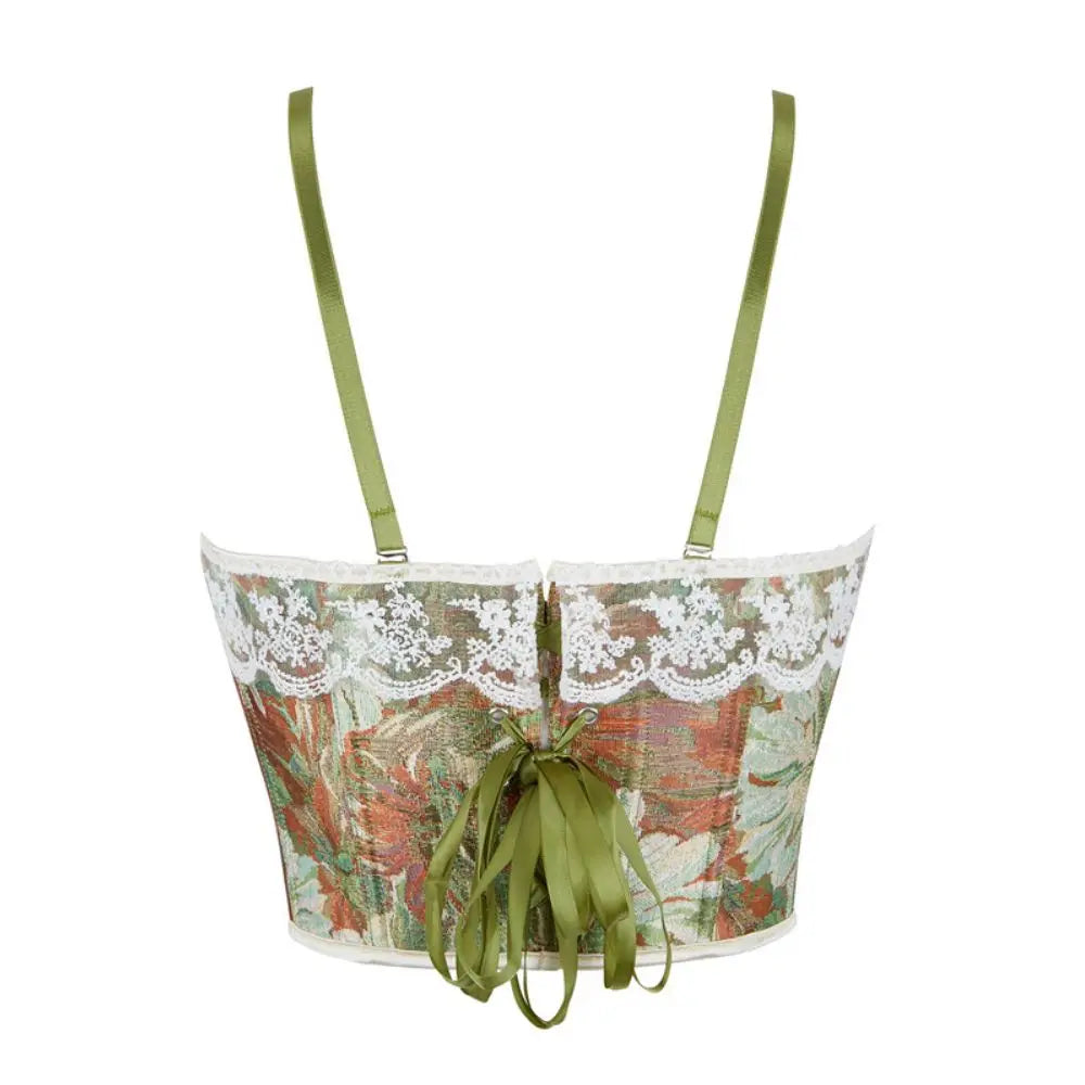 Double-halter lace layering single-layer strapless corset top