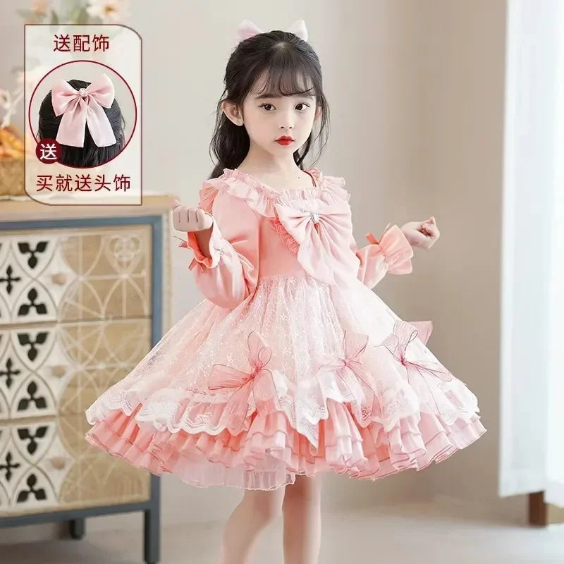 Petite Princess Lolita  Cute Princess Dress New Children's Fashion Birthday Dresses Tutu Send Headpiece 3-15Y 2023