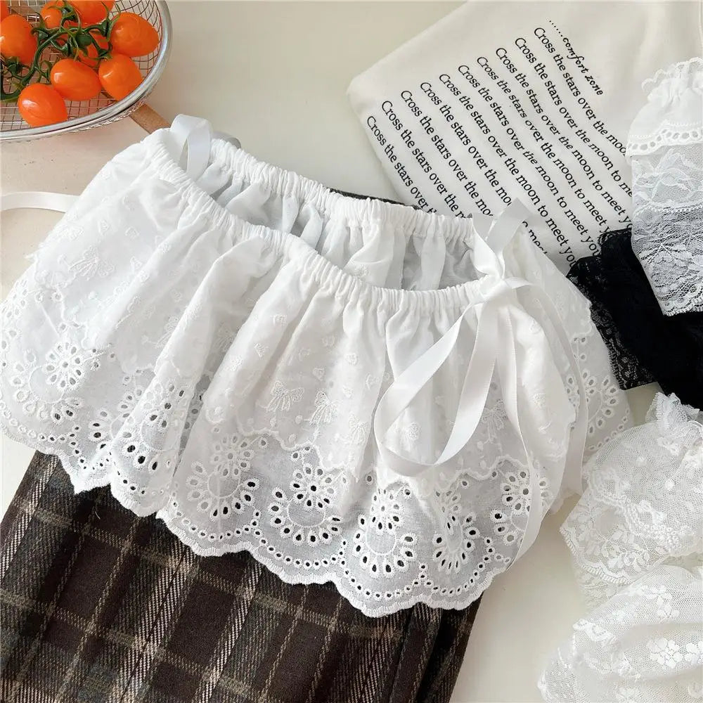 Lace Mini Skirts Women Elegant Sweet Lolita Short Skirts High Waist Ruffle Skirts Lace Trim Butt Curtain Skirt