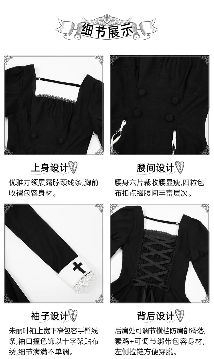 Original French Elegant Court Black Long Mermaid Dresses Op Autumn New Women's Slim Fit Lolita Long Sleeve Dress Gothic Dresses