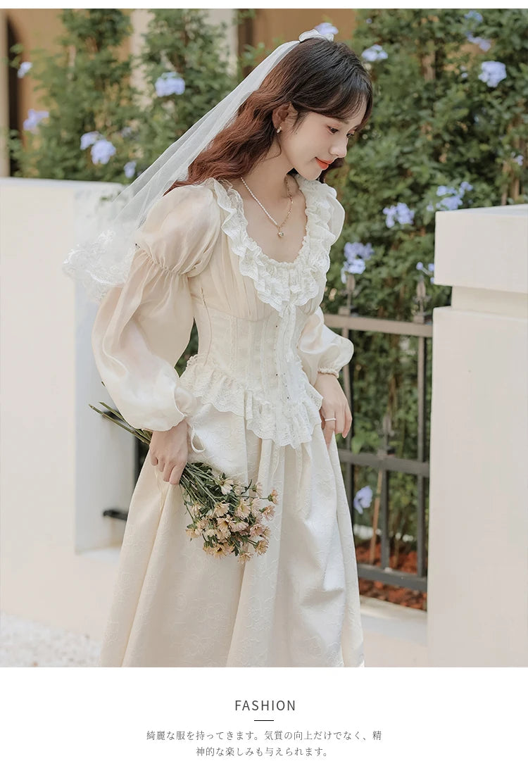 The Ethereal Princess Tatting Gown | Fairycore Lace Midi | French Square Neck Princess Sleeve Vestido | Parisian Princess