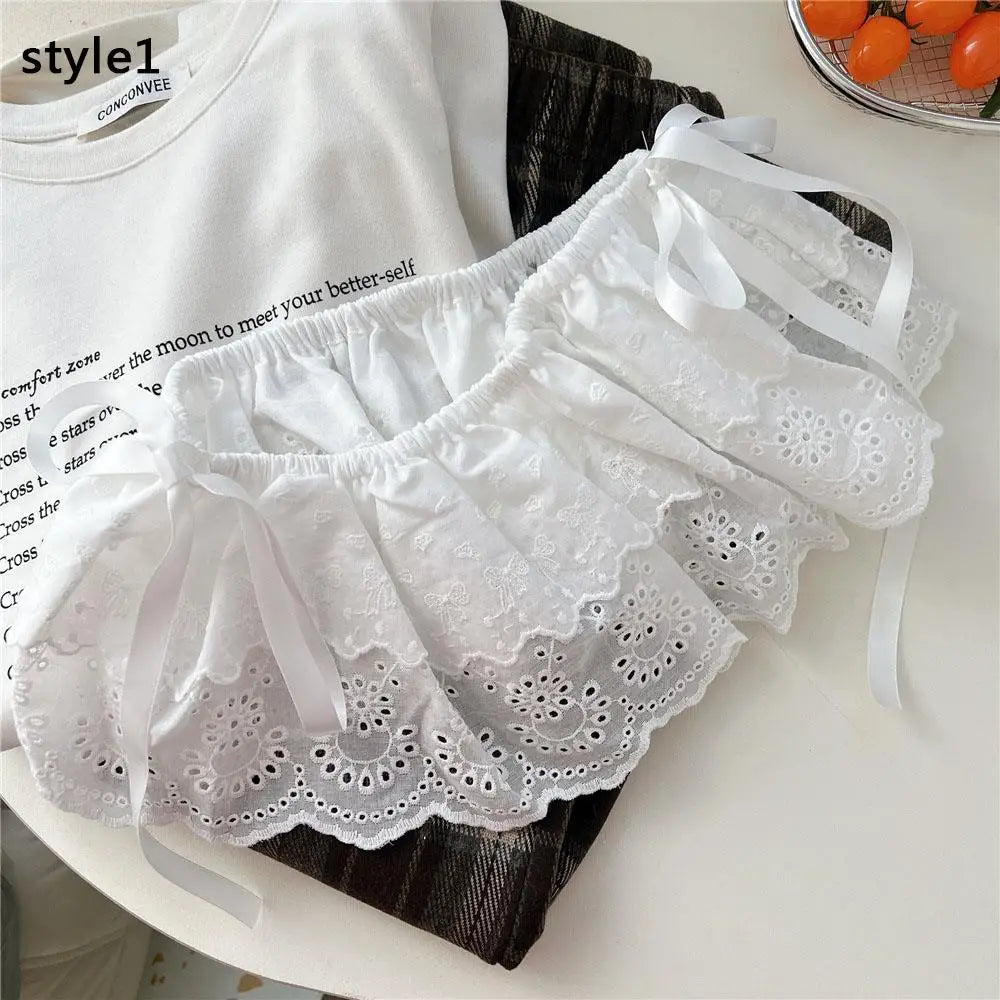 Lace Mini Skirts Women Elegant Sweet Lolita Short Skirts High Waist Ruffle Skirts Lace Trim Butt Curtain Skirt