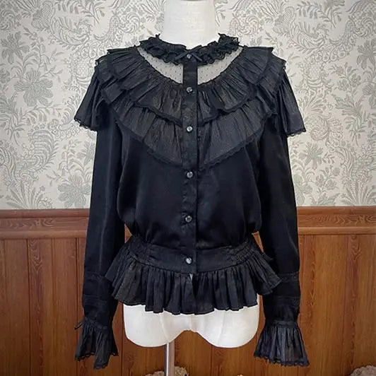 Long Sleeve Lolita Shirt French Gothic Parisian Tops Elegant Lace Ruffles Princess Women Japanese Blouses Sweet Retro