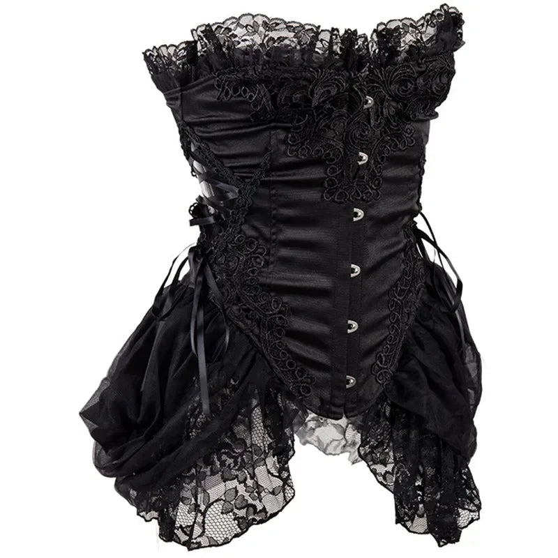 The Montmartre Tulle Corset Dress | Satin Overbust Gothic Bustier | Dark Romance Floral Dress | Parisian Princess
