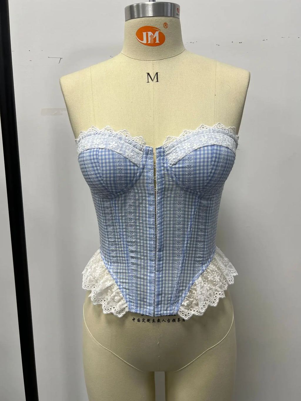 The Gingham Coquette Corset | Off-Shoulder Plaid Lace Trim Bustier | Eyelet Lace Backless Criss-Cross Party Camisole | Parisian Princess