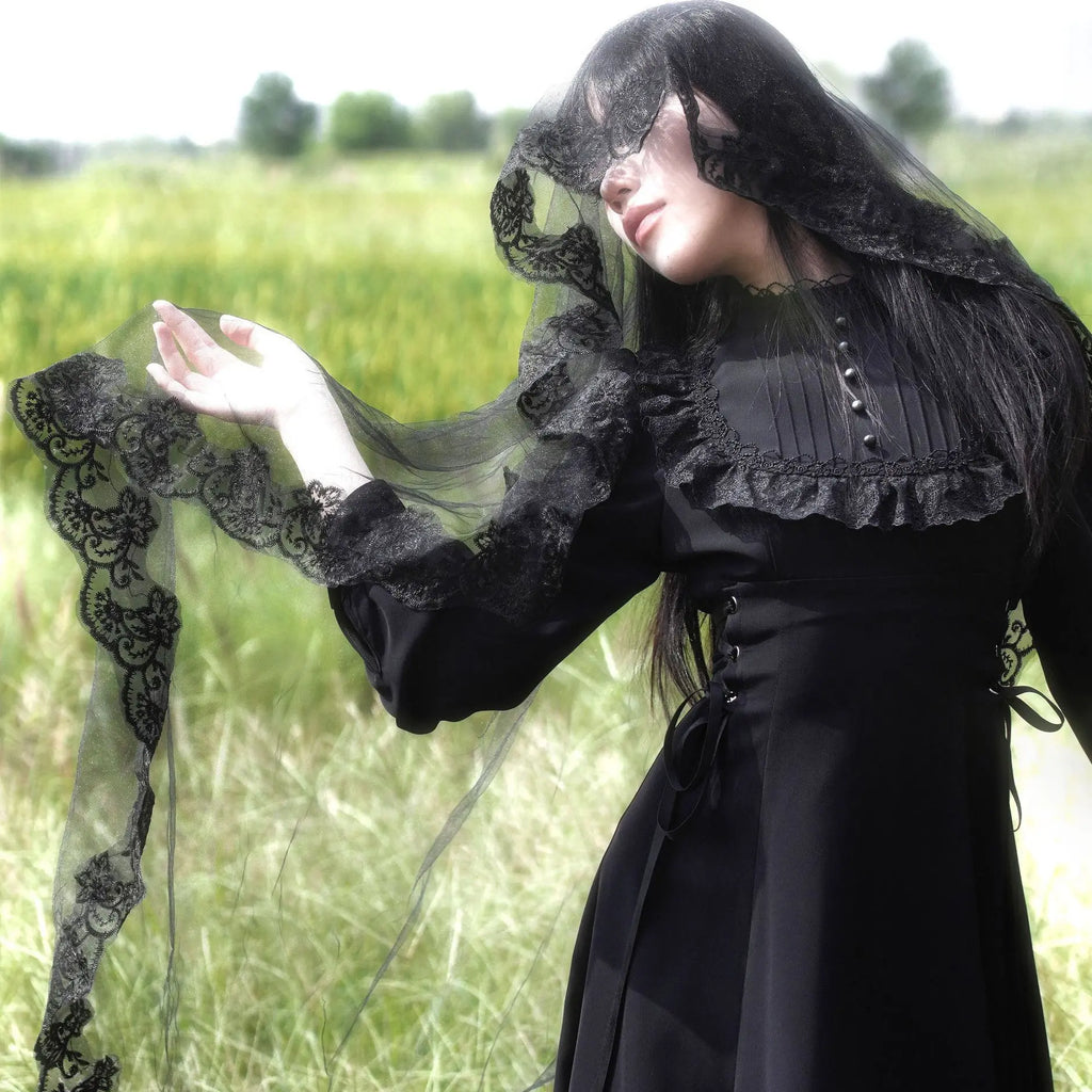 Coalfell French Gentle Heavy Engineering Dress Design Fall and Winter Long-sleeved New Waist Lace Thin Temperament Long Dress