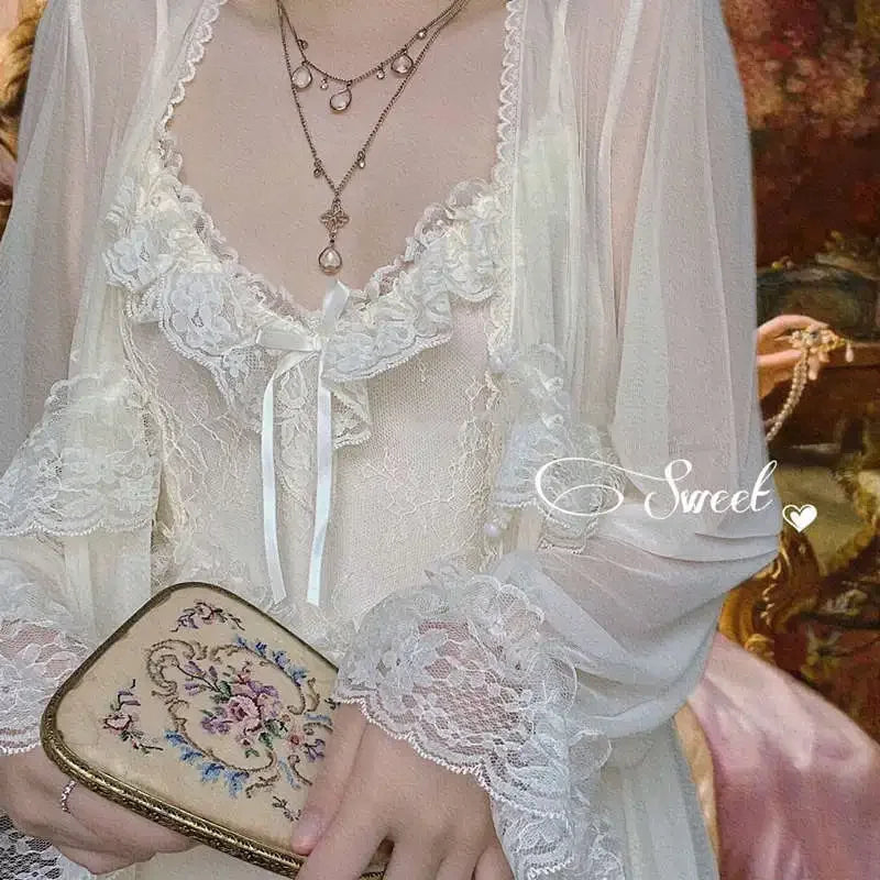 Vintage Female Court Style Thin Tulle Robe/Nightdress Ladies Princess Nightgowns Fairytale Pajamas Sleepwear Women's Clothing