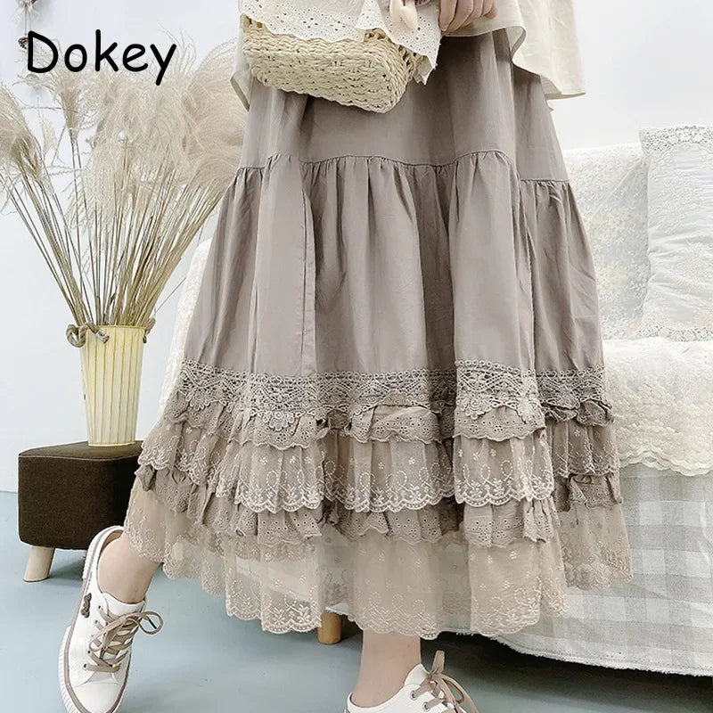 The Madeleine Lace Ruffle Skirt | Vintage French Cotton Linen Cake Skirt | High-Waist Lolita A-Line Petticoat | Parisian Princess