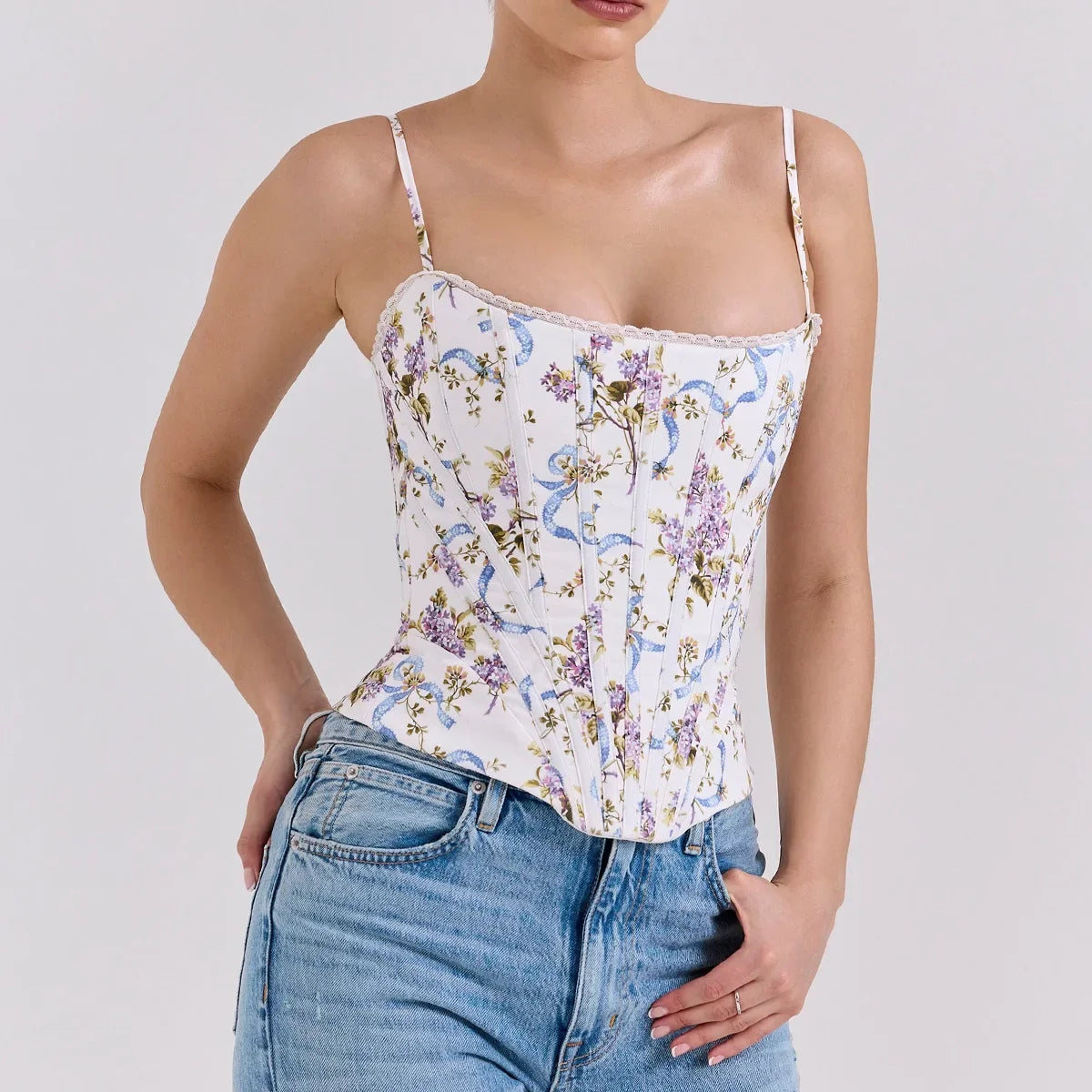 The Coquette Lattice Bustier | Summer Lace-Up Mesh Corset Top | Date Night Spaghetti Strap Party Tank | Parisian Princess