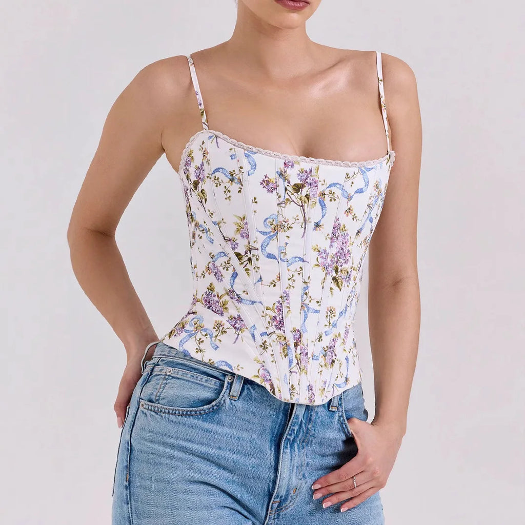The Coquette Lattice Bustier | Summer Lace-Up Mesh Corset Top | Date Night Spaghetti Strap Party Tank | Parisian Princess