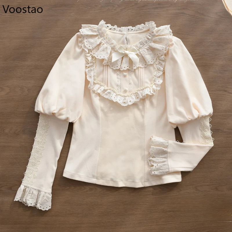 The Chantilly Lace Gigot Blouse | Parisian Lolita Ruffled Shirt | Peter Pan Collar Puff Sleeve Top | Parisian Princess