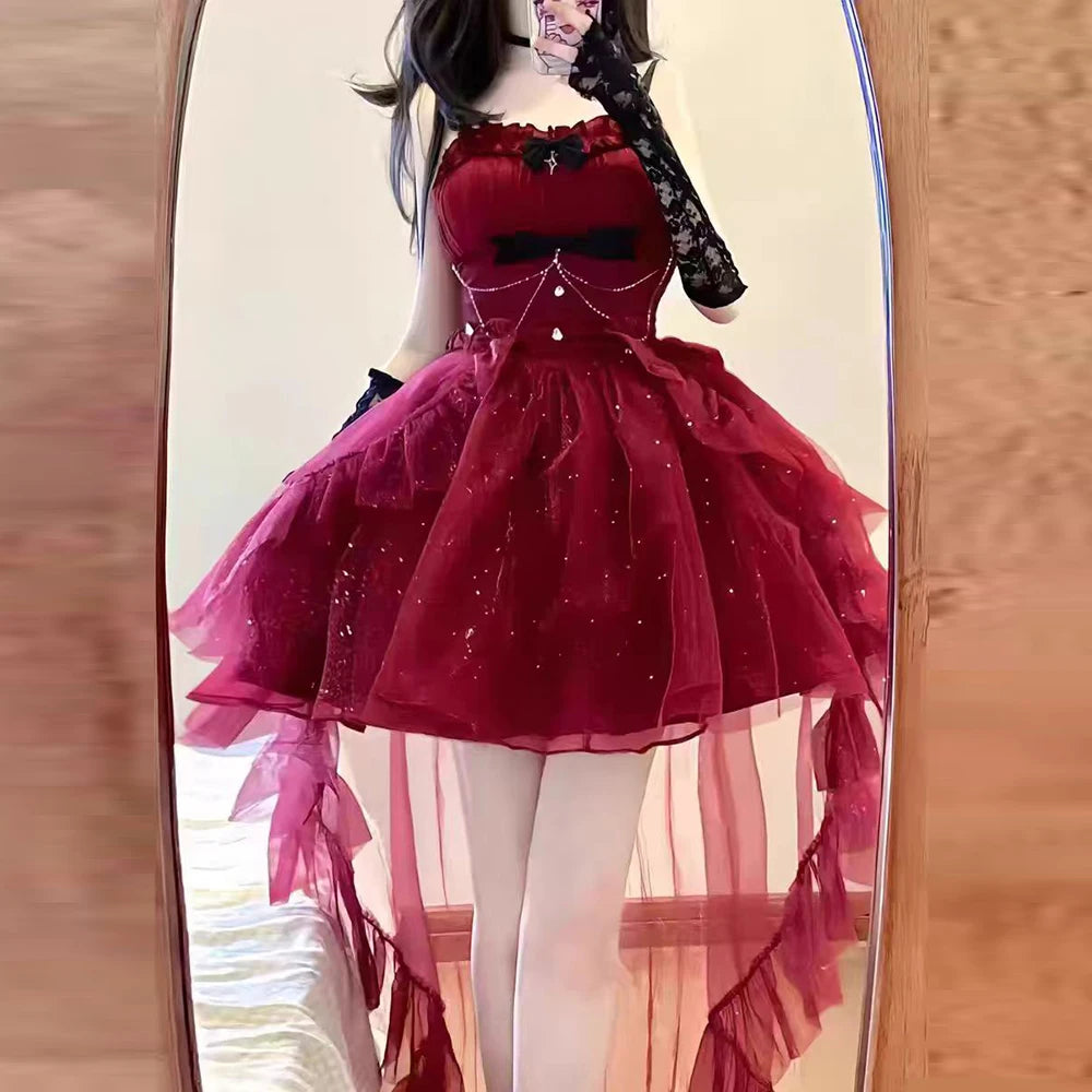 Gothica Parisian Waist Wrapped, Slim and Sparkling Tailed Dress Short Skirt for Women