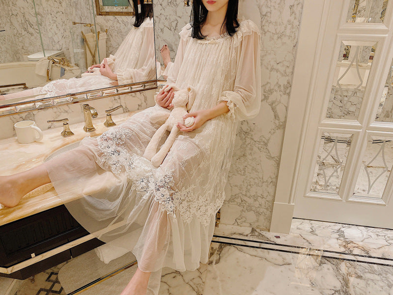 Spring And Autumn French Sexy Lace Sweet Princess Nightdress Pajamas