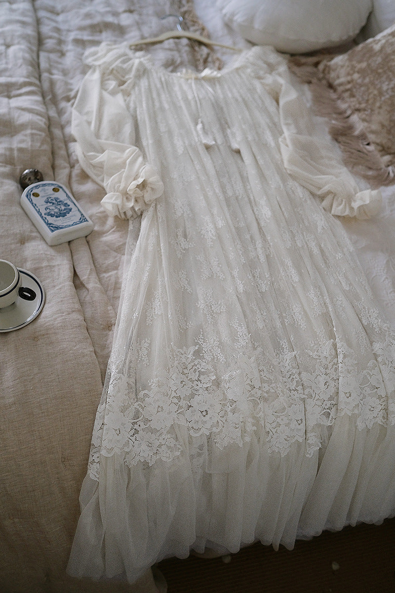 Spring And Autumn French Sexy Lace Sweet Princess Nightdress Pajamas