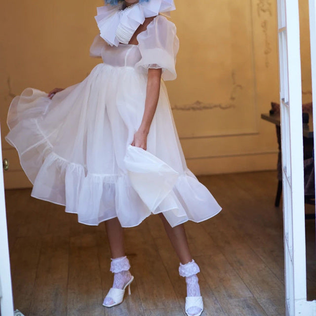 Ladies Elegant Puff Sleeve Mini Princess Dress