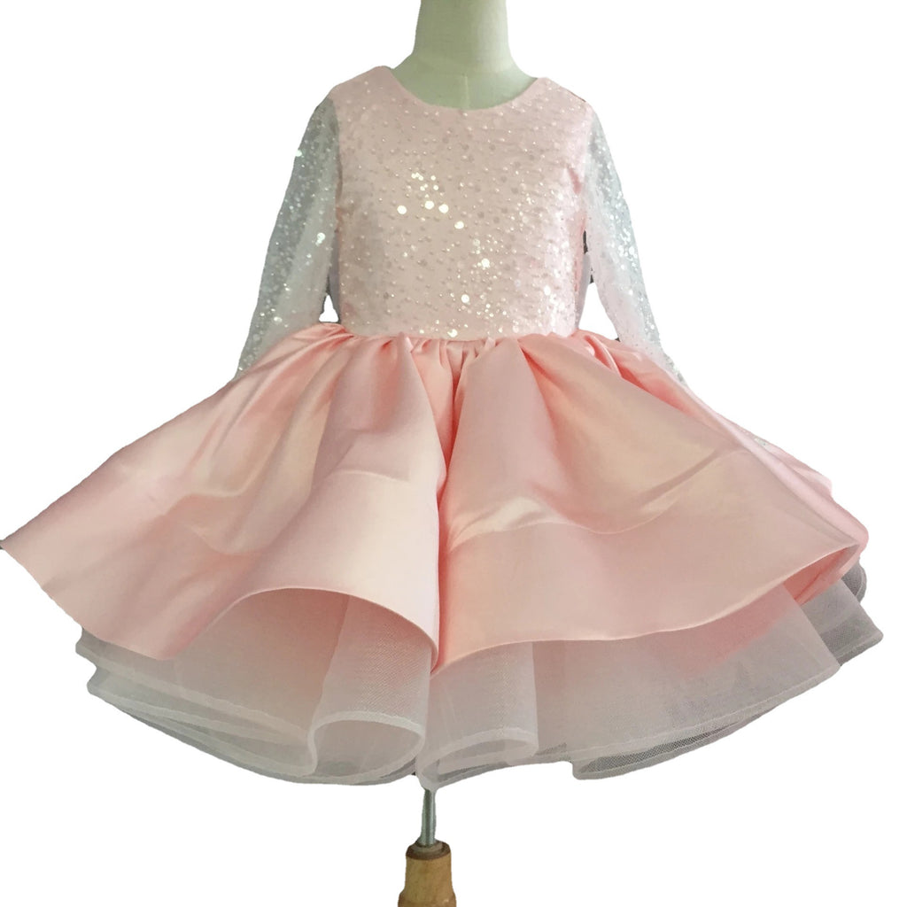 Girls Sequin Lace Long Sleeve Princess Dress