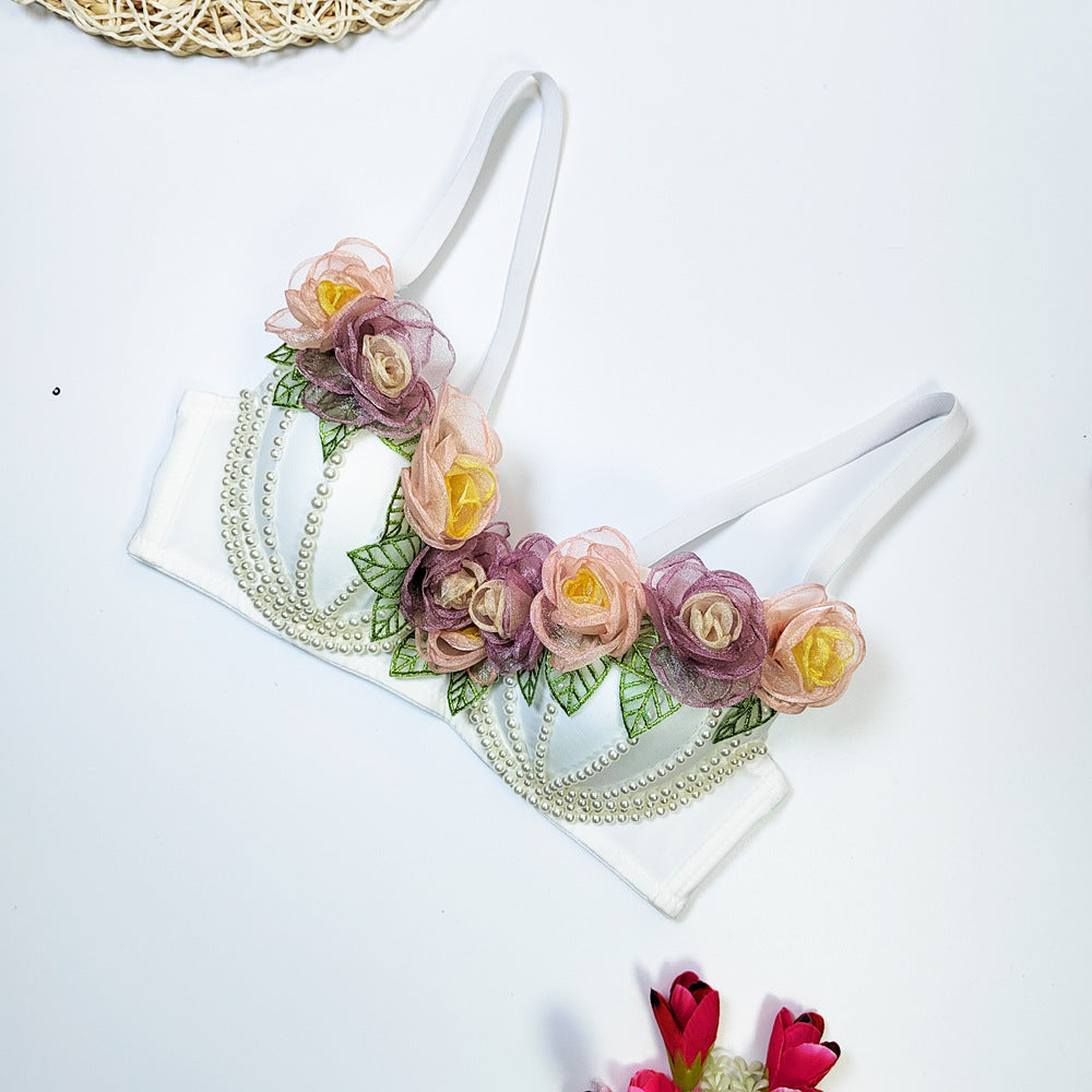 The Trianon 3D Floral Bustier | White Fishbone Corset Top | Bare Back Strappy Crop | Parisian Princess