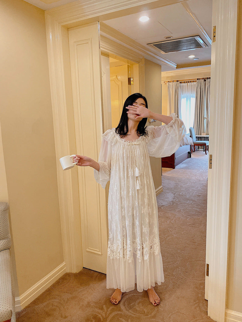 Spring And Autumn French Sexy Lace Sweet Princess Nightdress Pajamas