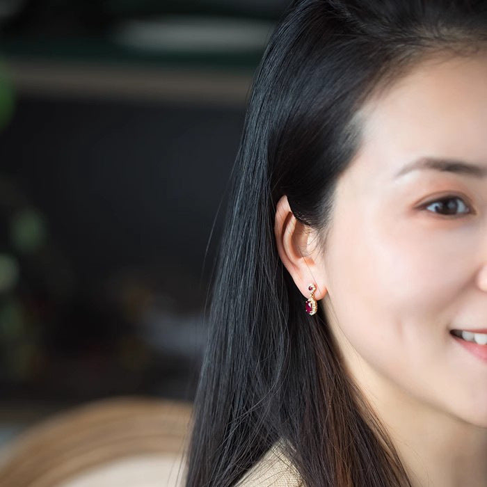 Ruby Vintage Silver Needle French Court Earrings