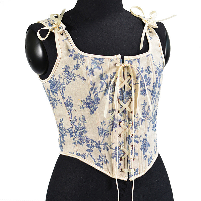 French Vintage Large Orchid Lace Corset Vest