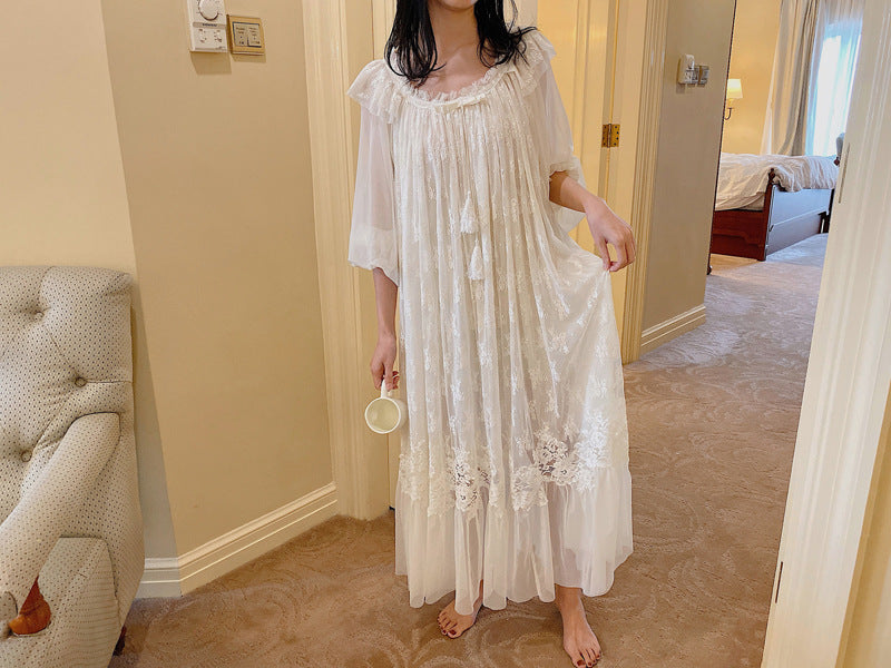 Spring And Autumn French Sexy Lace Sweet Princess Nightdress Pajamas