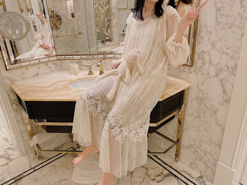 Spring And Autumn French Sexy Lace Sweet Princess Nightdress Pajamas