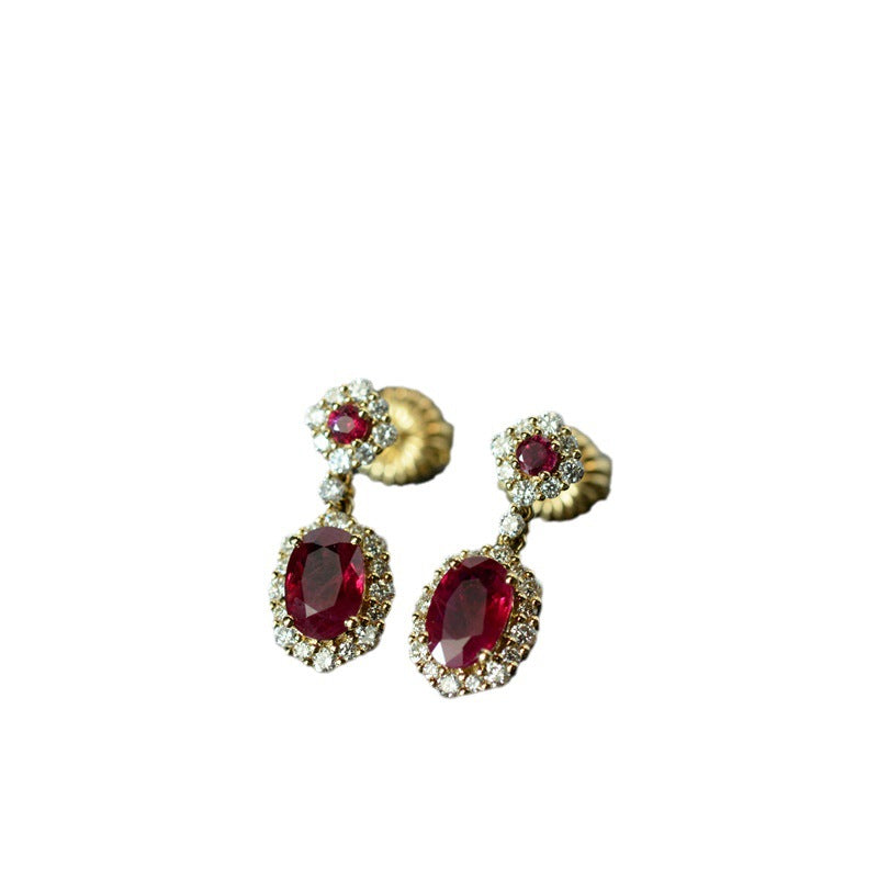 Ruby Vintage Silver Needle French Court Earrings